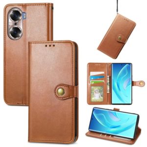 For Honor 60 Solid Color Leather Buckle Phone Case(Brown) (OEM)