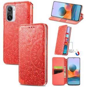 For Xiaomi Redmi K40 / K40 Pro Blooming Mandala Embossed Pattern Magnetic Horizontal Flip Leather Case with Holder & Card Slots & Wallet(Red) (OEM)