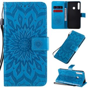 For Huawei P40 Lite E/Y7p/Honor 9C Embossed Sunflower Pattern Horizontal Flip PU Leather Case with Holder & Card Slots & Wallet & Lanyard(Blue) (OEM)