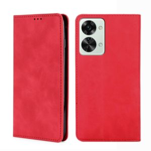 For OnePlus Nord 2T Skin Feel Magnetic Horizontal Flip Leather Phone Case(Red) (OEM)