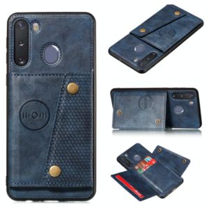 For Galaxy A21 PU + TPU Shockproof Magnetic Protective Case with Card Slots(Blue) (OEM)