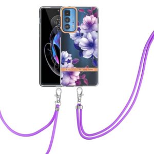 For Motorola Edge 20 Pro Flowers Series TPU Phone Case with Lanyard(Purple Begonia) (OEM)