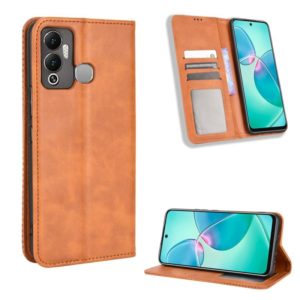 For Infinix Hot 12 Play Magnetic Buckle Retro Texture Leather Phone Case(Brown) (OEM)