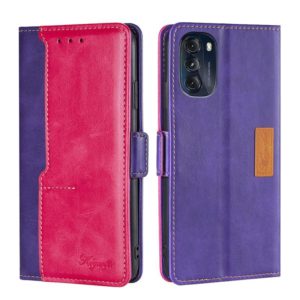 For Motorola Moto G 5G 2022 Contrast Color Side Buckle Leather Phone Case(Purple + Rose Red) (OEM)