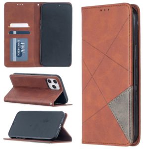 For iPhone 12 Pro Max Rhombus Texture Horizontal Flip Magnetic Leather Case with Holder & Card Slots(Brown) (OEM)