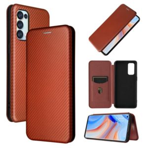 For OPPO Reno5 Pro 5G Carbon Fiber Texture Horizontal Flip TPU + PC + PU Leather Case with Card Slot(Brown) (OEM)