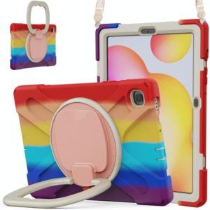 For Samsung Galaxy Tab S6 Lite P610 Silicone + PC Protective Case with Holder & Shoulder Strap(Colorful Red) (OEM)