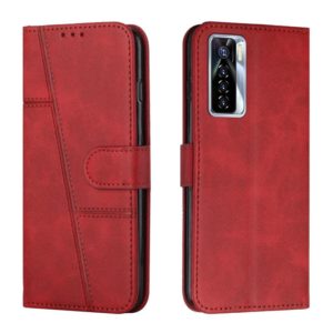 For Tecno Camon 17 Pro Stitching Calf Texture Buckle Leather Phone Case(Red) (OEM)
