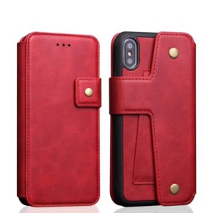For iPhone X / XS Cowhide Texture Magnetic Absorption Detachable Horizontal Flip Leather Case with Holder & Card Slots & Wallet (Red) (OEM)