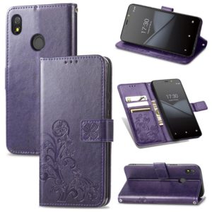 For Tecno Pop 3 Four-leaf Clasp Embossed Buckle Mobile Phone Protection Leather Case with Lanyard & Card Slot & Wallet & Bracket Function(Purple) (OEM)
