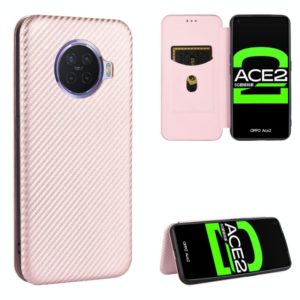 For OPPO Ace2 Carbon Fiber Texture Horizontal Flip TPU + PC + PU Leather Case with Card Slot(Pink) (OEM)