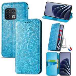 For OnePlus 10 Pro Blooming Mandala Embossed Magnetic Leather Phone Case(Blue) (OEM)