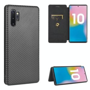 For Samsung Galaxy Note10 Plus Carbon Fiber Texture Horizontal Flip TPU + PC + PU Leather Case with Card Slot(Black) (OEM)