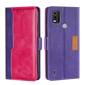 For Nokia C21 Plus Contrast Color Side Buckle Leather Phone Case(Purple + Rose Red) (OEM)