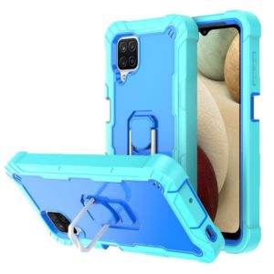 For Samsung Galaxy A12 5G PC + Rubber 3-layers Shockproof Protective Case with Rotating Holder(Mint Green + Blue) (OEM)
