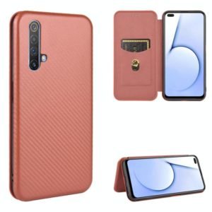For OPPO Realme X3 Carbon Fiber Texture Horizontal Flip TPU + PC + PU Leather Case with Card Slot(Brown) (OEM)