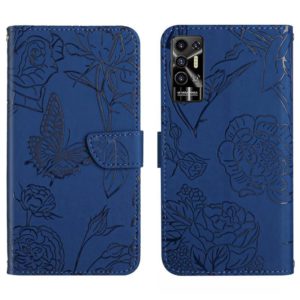 For Tecno Pova 2 HT03 Skin Feel Butterfly Embossed Flip Leather Phone Case(Blue) (OEM)