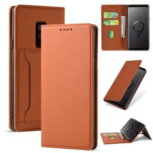 For Samsung Galaxy S9 Strong Magnetism Liquid Feel Horizontal Flip Leather Case with Holder & Card Slots & Wallet(Brown) (OEM)