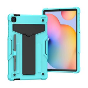 For Samsung Galaxy Tab S6 Lite P610/615 T-shaped Bracket Contrast Color Shockproof PC + Silicone Protective Case(Mint Green+Black) (OEM)