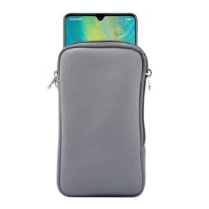 Universal Elasticity Zipper Protective Case Storage Bag with Lanyard For Huawei Mate 20 X / 7.2 inch Smart Phones(Grey) (OEM)