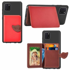 For Galaxy Note 10 Lite / A81 Leaf Buckle Litchi Texture Card Holder PU + TPU Case with Card Slot & Wallet & Holder & Photo Frame(Red) (OEM)