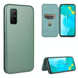 For Huawei Honor View30 Carbon Fiber Texture Horizontal Flip TPU + PC + PU Leather Case with Card Slot(Green) (OEM)