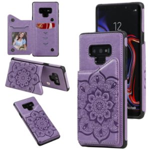 For Samsung Galaxy Note9 Flower Embossing Pattern Shockproof Protective Case with Holder & Card Slots & Photo Frame(Purple) (OEM)