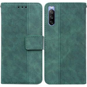 For Sony Xperia 10 III Geometric Embossed Leather Phone Case(Green) (OEM)