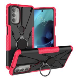 For Motorola Moto G51 5G Armor Bear Shockproof PC + TPU Phone Protective Case with Ring Holder(Rose Red) (OEM)