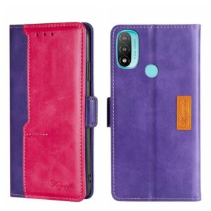For Motorola Moto E20 Contrast Color Side Buckle Leather Phone Case(Purple + Rose Red) (OEM)