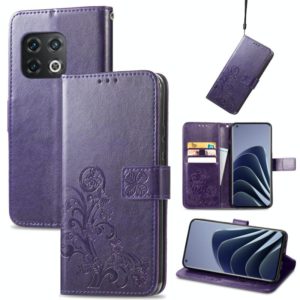 For OnePlus 10 Pro Four-leaf Clasp Embossed Leather Phone Case(Purple) (OEM)