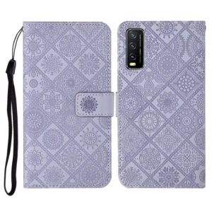 For vivo Y20 Ethnic Style Embossed Pattern Horizontal Flip Leather Case with Holder & Card Slots & Wallet & Lanyard(Purple) (OEM)