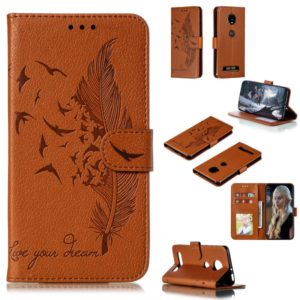 Feather Pattern Litchi Texture Horizontal Flip Leather Case with Wallet & Holder & Card Slots For Motorola Moto Z4 Play(Brown) (OEM)