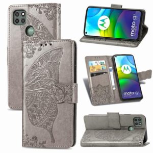 For Motorola Moto G9 Power Butterfly Love Flower Embossed Horizontal Flip Leather Case with Bracket / Card Slot / Wallet / Lanyard(Gray) (OEM)