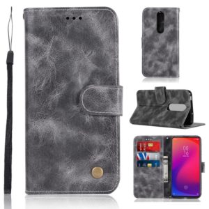 For Xiaomi Redmi K20 Pro Retro Copper Button Crazy Horse Horizontal Flip PU Leather Case with Holder & Card Slots & Wallet & Lanyard(Gray) (OEM)