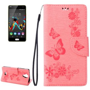 Pressed Flowers Butterfly Pattern Horizontal Flip Leather Case for Wiko U Feel Lite, with Magnetic Buckle & Holder & Card Slots & Wallet(Pink) (OEM)