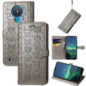 For Nokia 1.4 Cute Cat and Dog Embossed Horizontal Flip Leather Case with Holder & Card Slots & Wallet & Lanyard(Gray) (OEM)