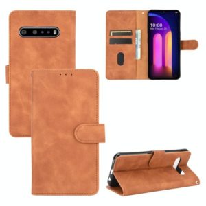 For LG V60 ThinQ 5G Solid Color Skin Feel Magnetic Buckle Horizontal Flip Calf Texture PU Leather Case with Holder & Card Slots & Wallet(Brown) (OEM)