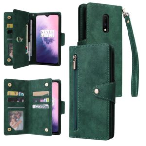 For OnePlus 7 Rivet Buckle 9 Cards Three Fold Leather Phone Case(Green) (OEM)
