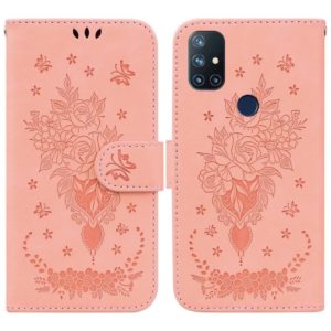 For OnePlus Nord N10 5G Butterfly Rose Embossed Leather Phone Case(Pink) (OEM)