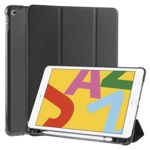 For iPad 10.2 2021 / 2020 / 2019 3-folding Horizontal Flip PU Leather + Shockproof TPU Case with Holder & Pen Slot(Black) (OEM)