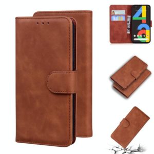 For Google Pixel 4a 4G Skin Feel Pure Color Flip Leather Phone Case(Brown) (OEM)