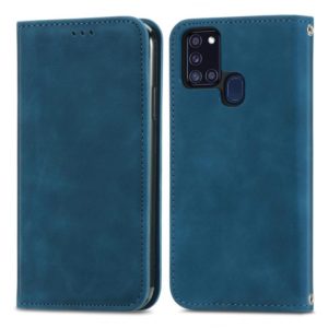 For Samsung Galaxy A21s (EU) Retro Skin Feel Business Magnetic Horizontal Flip Leather Case with Holder & Card Slots & Wallet & Photo Frame(Blue) (OEM)