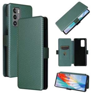 For LG Wing 5G with Buckle Carbon Fiber Texture Horizontal Flip TPU + PC + PU Leather Case with Card Slot(Green) (OEM)