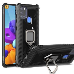 For Samsung Galaxy M31 Carbon Fiber Protective Case with 360 Degree Rotating Ring Holder(Black) (OEM)
