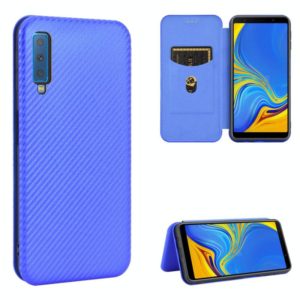 For Samsung Galaxy A7(2018) / A750 Carbon Fiber Texture Horizontal Flip TPU + PC + PU Leather Case with Rope & Card Slot(Blue) (OEM)