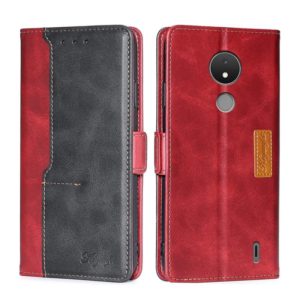 For Nokia C21 Contrast Color Side Buckle Leather Phone Case(Red + Black) (OEM)