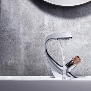 Basin Waterfall Type Hot & Cold Water All-Copper Faucet Bathroom Sanitary Ware (Electroplating Gold) (OEM)
