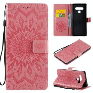 For LG Stylo 6 Pressed Printing Sunflower Pattern Horizontal Flip PU Leather Case Holder & Card Slots & Wallet & Lanyard(Pink) (OEM)
