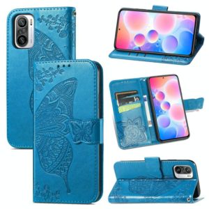 For Xiaomi Redmi Note 10 Pro Butterfly Love Flowers Embossed Horizontal Flip Leather Case with Holder & Card Slots & Wallet & Lanyard(Blue) (OEM)